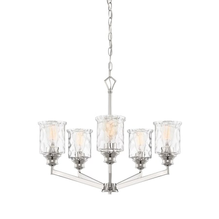 Designers Fountain Drake 5 Light Traditional Polished Nickel with Clear Hammered Glass Shades Chandelier 96385-PN